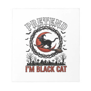 Pretend Black Cat Halloween Witch Hat Red Moon_1 Notepad