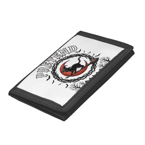 Pretend Black Cat Halloween Witch Hat Red Moon_1 Trifold Wallet