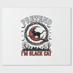 Pretend Black Cat Halloween Witch Hat Red Moon_1 Wrapping Paper