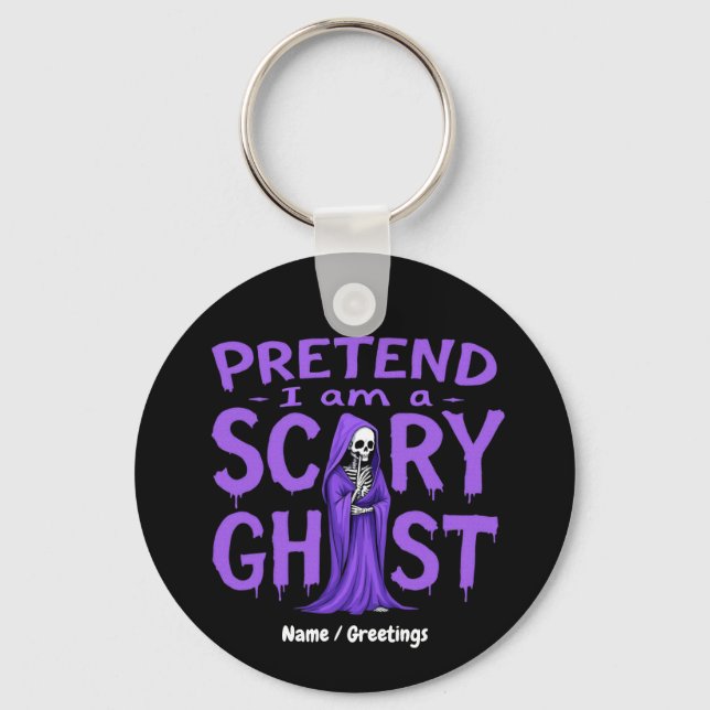  Pretend I Am A Scary Ghost Funny Purple Skeleton  Keychain (Front)