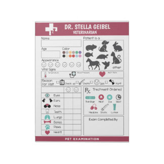 Pretend Play Veterinarian Exam Sheets Notepad