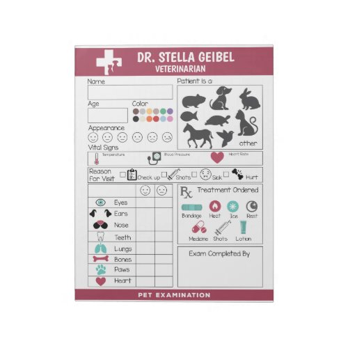 Pretend Play Veterinarian Exam Sheets Notepad