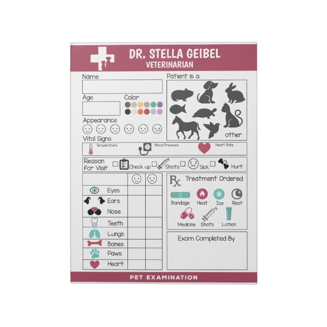 Pretend Play Veterinarian Exam Sheets Notepad (Rotated)