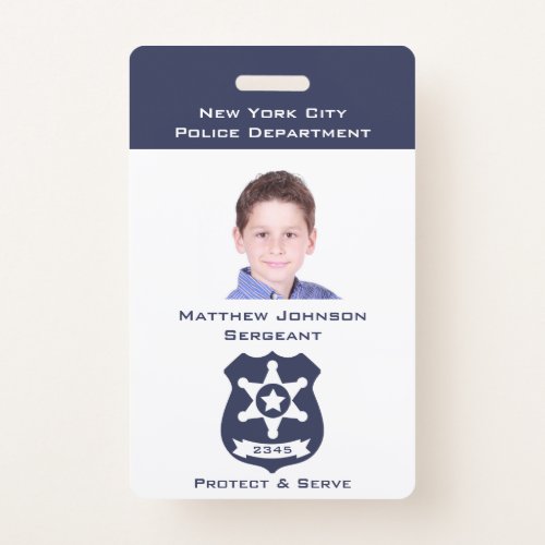 Pretend Police Badge for Kids with Photo