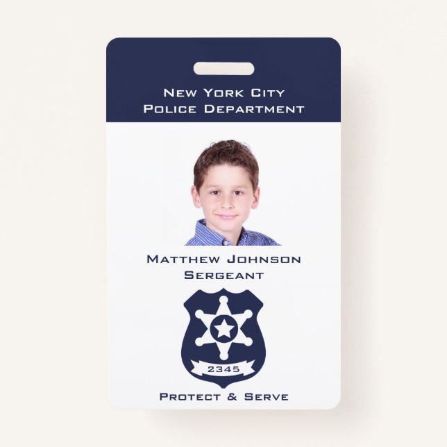 Pretend Police Badge for Kids with Photo (Front)