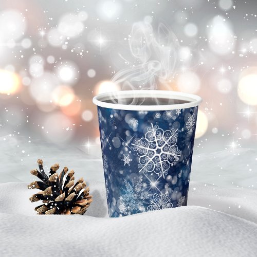 Prettiest Snowflakes  Bokeh Pattern WhtBlu ID846 Paper Cups