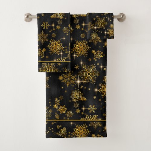 Prettiest Snowflakes Pattern BlackGold ID846  Bath Towel Set