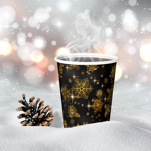 Prettiest Snowflakes Pattern BlackGold ID846  Paper Cups