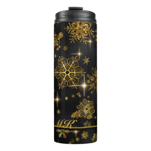 Prettiest Snowflakes Pattern BlackGold ID846  Thermal Tumbler