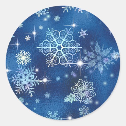 Prettiest Snowflakes Pattern Blue ID846 Classic Round Sticker