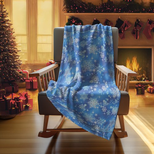 Prettiest Snowflakes Pattern Blue ID846 Fleece Blanket