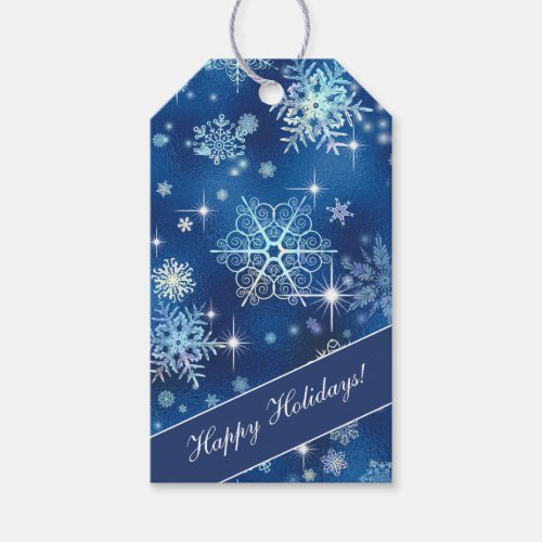 Prettiest Snowflakes Pattern Blue ID846 Gift Tags