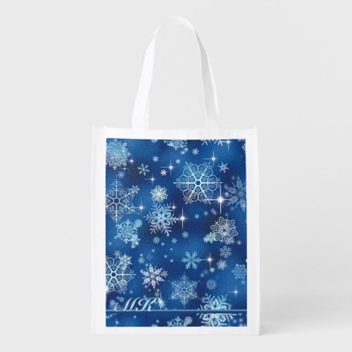 Prettiest Snowflakes Pattern Blue ID846 Grocery Bag