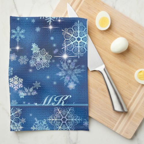 Prettiest Snowflakes Pattern Blue ID846 Kitchen Towel