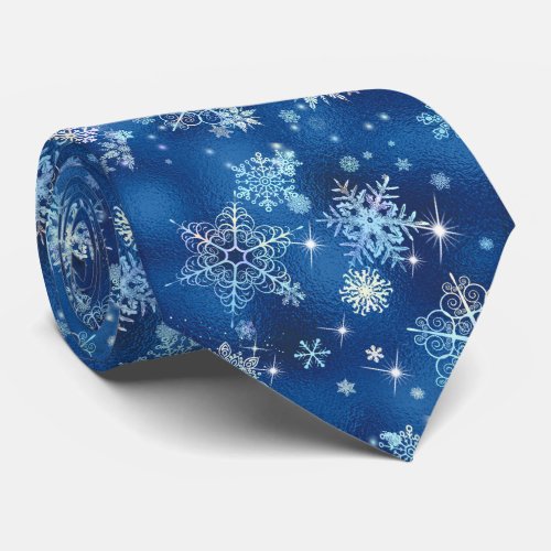 Prettiest Snowflakes Pattern Blue ID846 Neck Tie