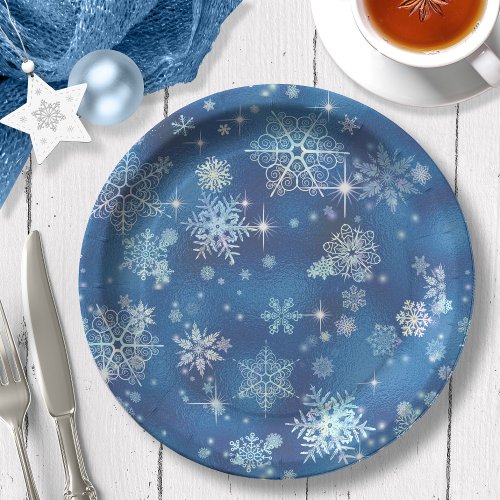 Prettiest Snowflakes Pattern Blue ID846 Paper Plates