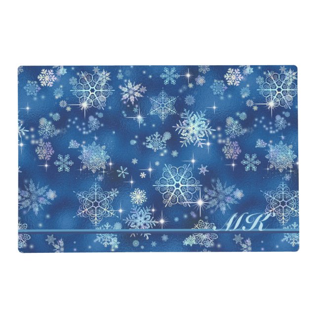 Prettiest Snowflakes Pattern Blue ID846 Placemat (Front)