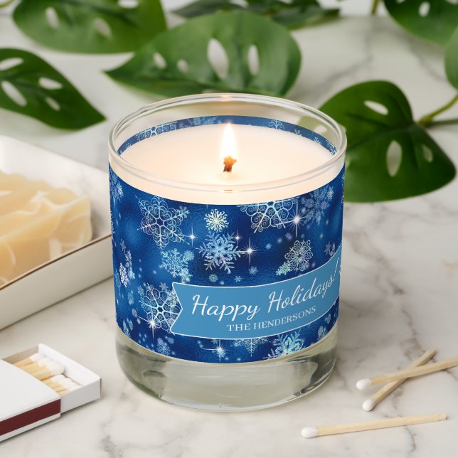 Prettiest Snowflakes Pattern Blue ID846 Scented Candle (Lit)