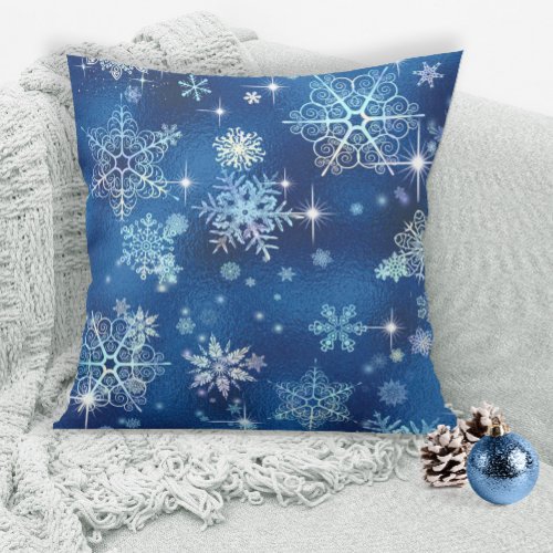 Prettiest Snowflakes Pattern Blue ID846 Throw Pillow