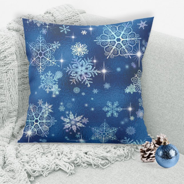 Prettiest Snowflakes Pattern Blue ID846 Throw Pillow (Creator Uploaded)