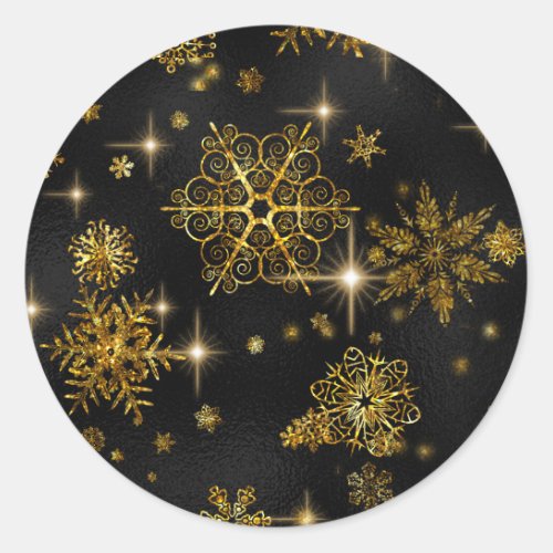 Prettiest Snowflakes Pattern GoldBlack ID846 Classic Round Sticker