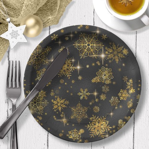 Prettiest Snowflakes Pattern GoldBlack ID846 Paper Plates