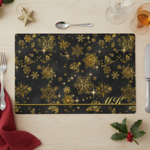 Prettiest Snowflakes Pattern Gold/Black ID846 Placemat