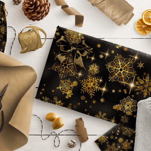Prettiest Snowflakes Pattern GoldBlack ID846 Wrapping Paper
