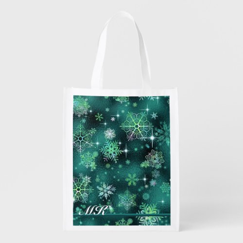 Prettiest Snowflakes Pattern Green ID846 Grocery Bag