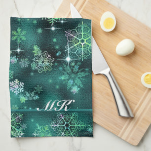 Prettiest Snowflakes Pattern Green ID846 Kitchen Towel