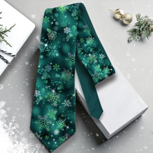 Prettiest Snowflakes Pattern Green ID846 Neck Tie