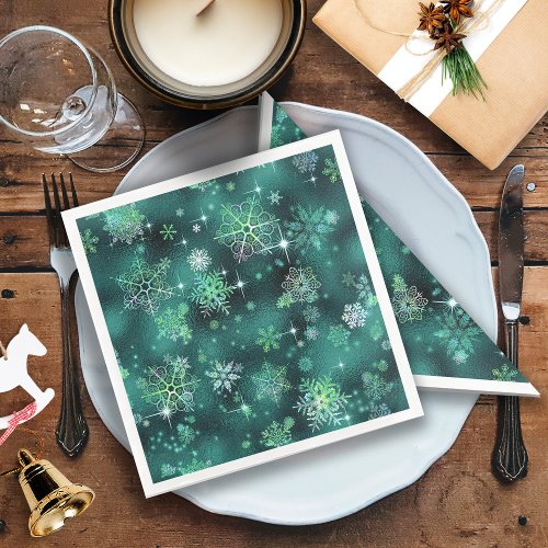Prettiest Snowflakes Pattern Green ID846 Paper Dinner Napkins