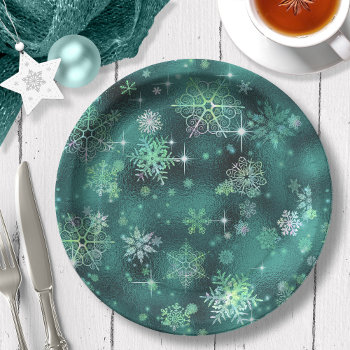 Prettiest Snowflakes Pattern Green Id846 Paper Plates by arrayforhome at Zazzle