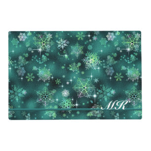Prettiest Snowflakes Pattern Green ID846 Placemat