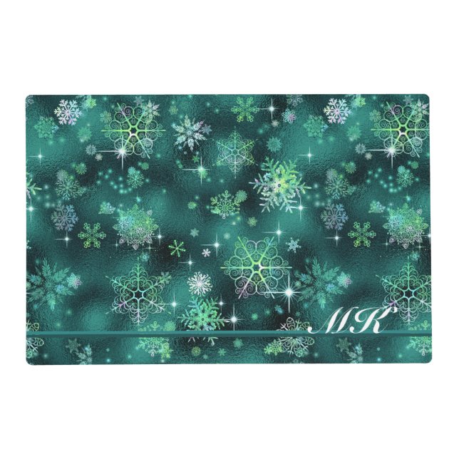 Prettiest Snowflakes Pattern Green ID846 Placemat (Front)