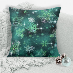 Prettiest Snowflakes Pattern Green ID846 Throw Pillow