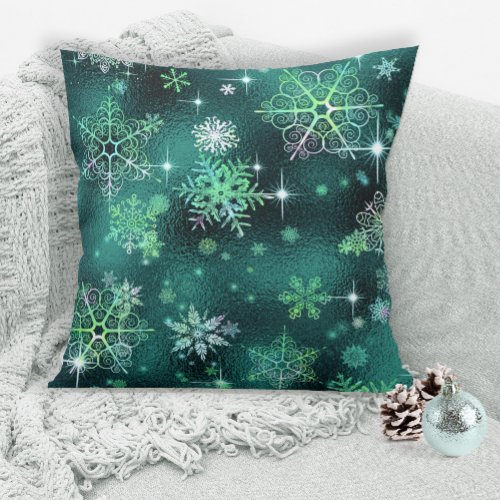 Prettiest Snowflakes Pattern Green ID846 Throw Pillow