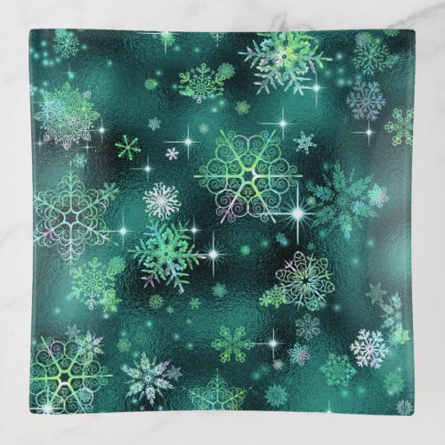 Prettiest Snowflakes Pattern Green ID846 Trinket Tray