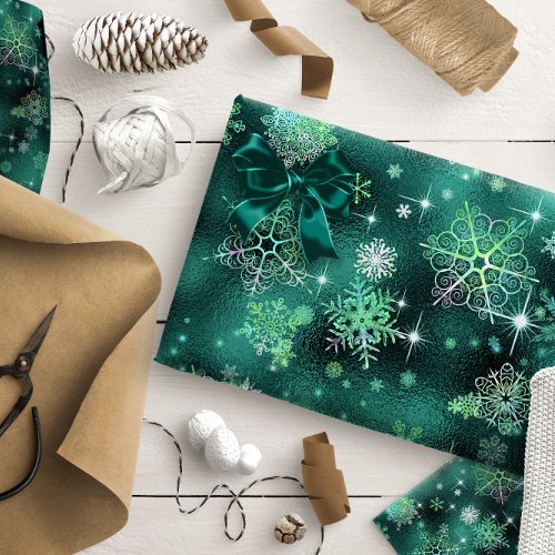 Prettiest Snowflakes Pattern Green ID846 Wrapping Paper
