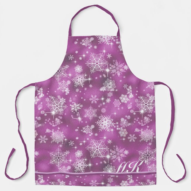 Prettiest Snowflakes Pattern Orchid Pink ID846 Apron (Front)
