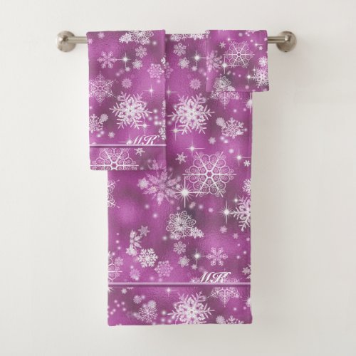 Prettiest Snowflakes Pattern Orchid Pink ID846 Bath Towel Set