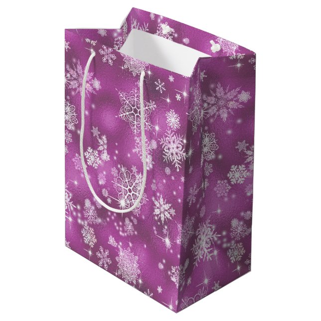 Prettiest Snowflakes Pattern Orchid Pink ID846 Medium Gift Bag (Back Angled)
