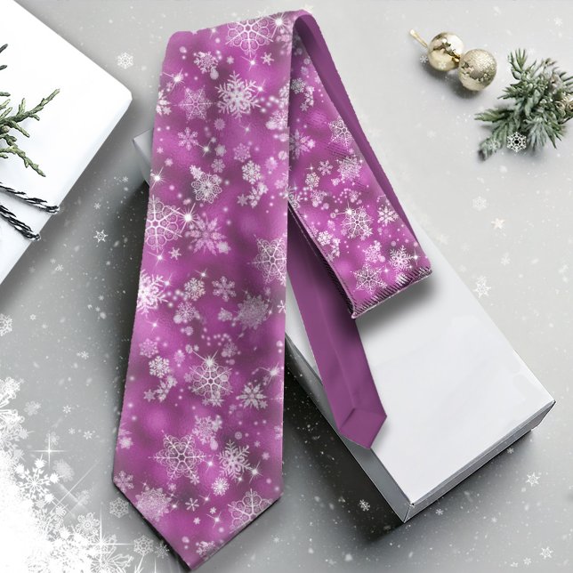 Prettiest Snowflakes Pattern Orchid Pink ID846 Neck Tie (Creator Uploaded)