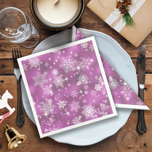 Prettiest Snowflakes Pattern Orchid Pink ID846 Paper Dinner Napkins