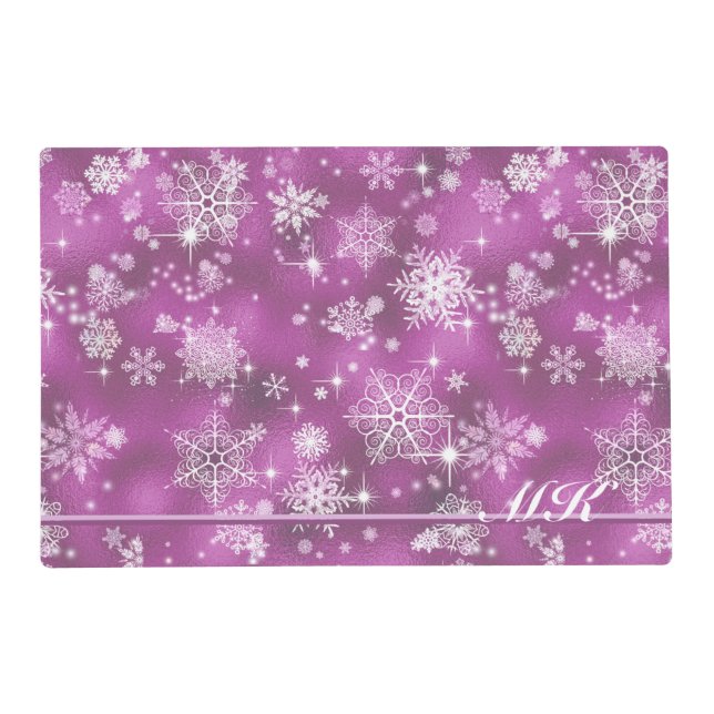 Prettiest Snowflakes Pattern Orchid Pink ID846 Placemat (Front)