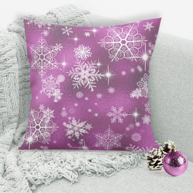 Prettiest Snowflakes Pattern Orchid Pink ID846 Throw Pillow (Creator Uploaded)