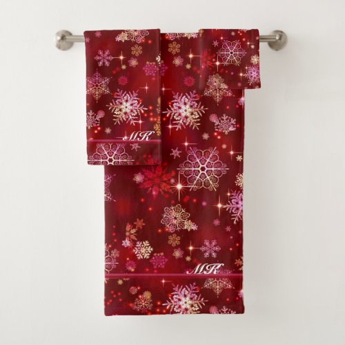 Prettiest Snowflakes Pattern Red ID846 Bath Towel Set