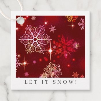 Prettiest Snowflakes Pattern Red Id846 Favor Tags by arrayforcards at Zazzle