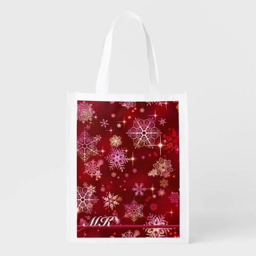 Prettiest Snowflakes Pattern Red ID846 Grocery Bag