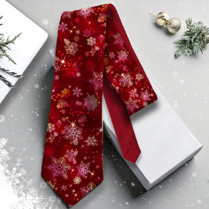 Prettiest Snowflakes Pattern Red ID846 Neck Tie